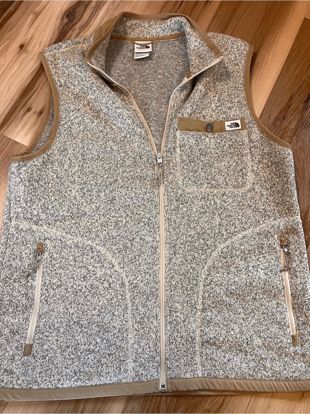 The North Face Mens Medium M Gordon Lyons Full Zip Vest Sandstone Heather Fleece